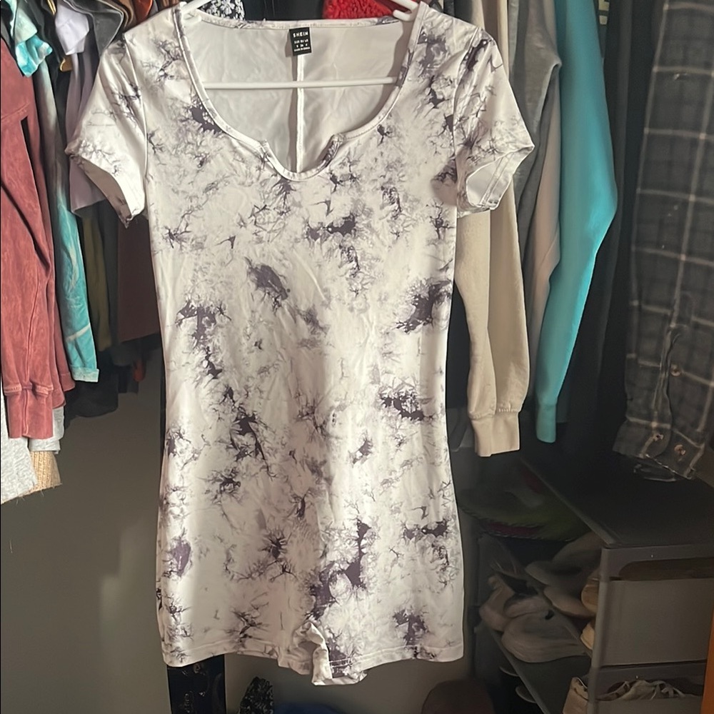 White and Black Tie-Dye Short Sleeve Romper